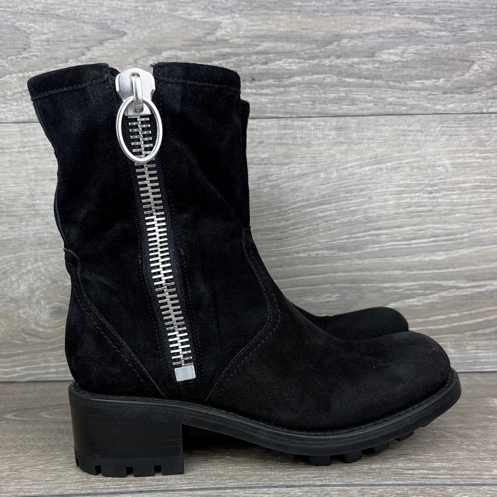 Free Lance 4285 Women’s Sz EU 36.5 Black Suede Double Zip Lug Combat Moto Boots